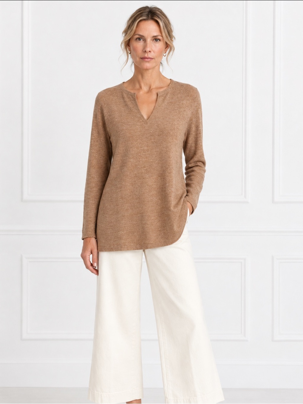 J McLaughlin Lochlann 100% Cashmere Sweater V Neck Pullover Relaxed Fit Tan XS